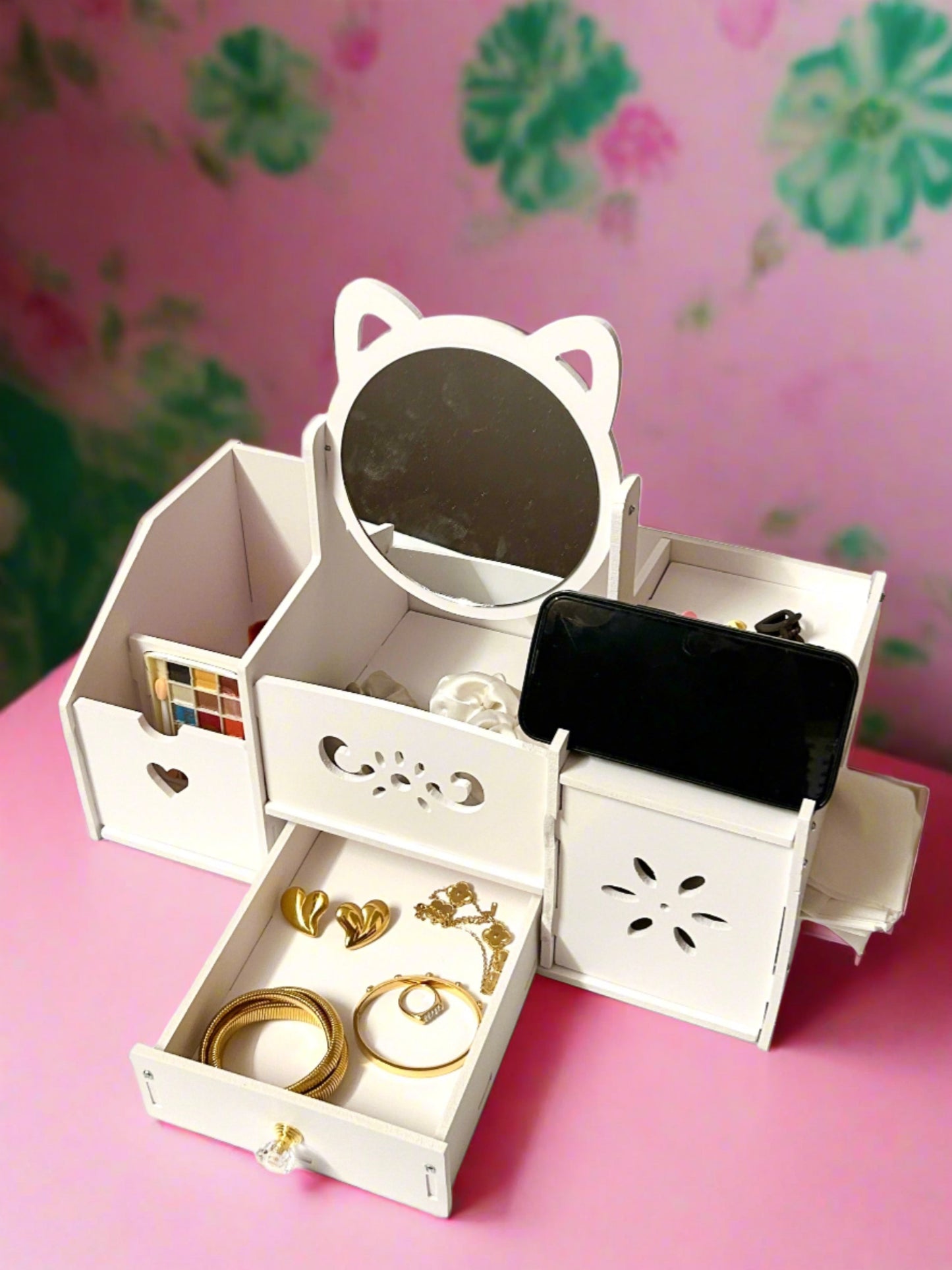 Cat Ear Makeup Organizer With mobile holder