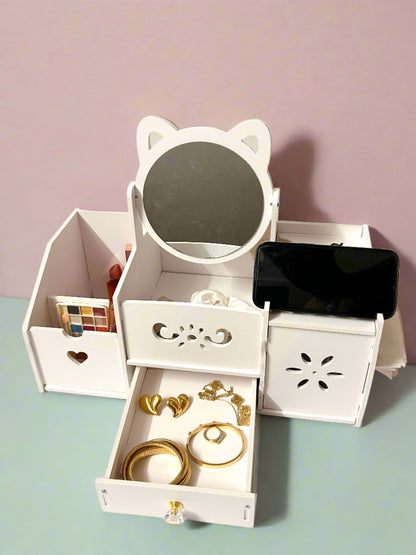 Cat Ear Makeup Organizer With mobile holder