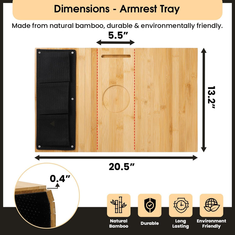 Sofa Armrest Tray With Side Pockets Holders