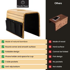 Sofa Armrest Tray With Side Pockets Holders