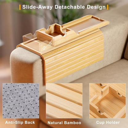 Bamboo Sofa Armrest Tray - Detachable