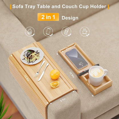 Bamboo Sofa Armrest Tray - Detachable