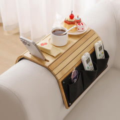 Sofa Armrest Tray With Side Pockets Holders