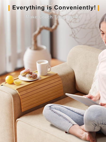 Bamboo Sofa Armrest Tray - Detachable