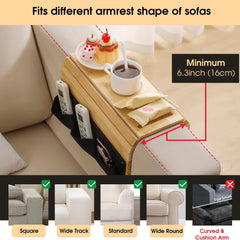 Sofa Armrest Tray With Side Pockets Holders