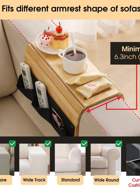 Sofa Armrest Tray With Side Pockets Holders