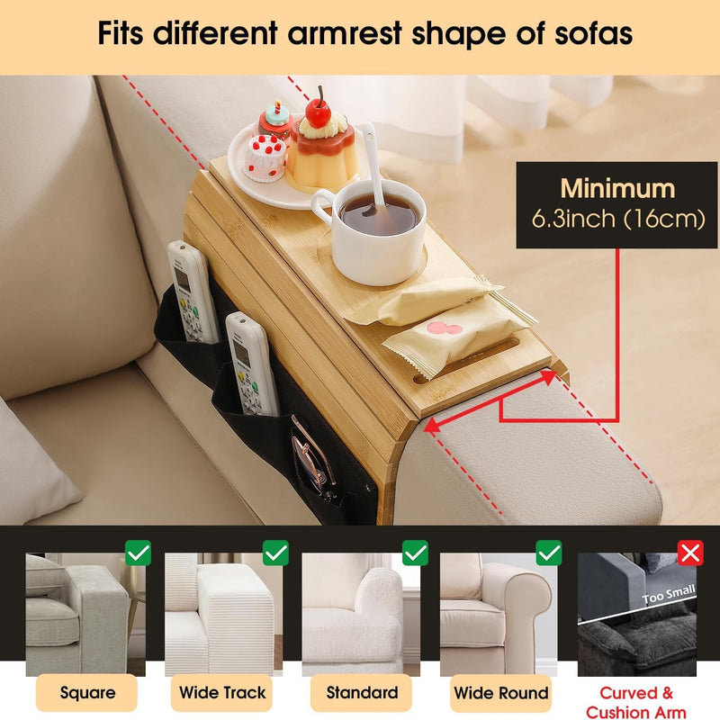 Sofa Armrest Tray With Side Pockets Holders