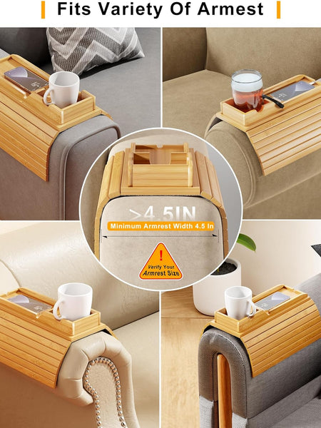 Bamboo Sofa Armrest Tray - Detachable
