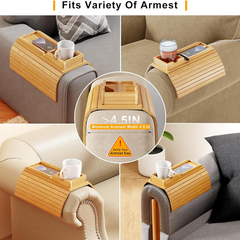 Bamboo Sofa Armrest Tray - Detachable